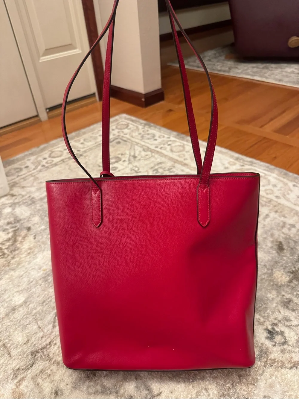 kate spade red saffiano leather tote with tassel